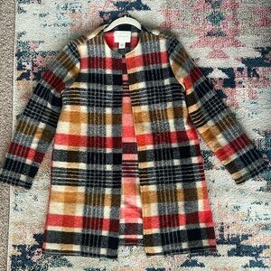 Cynthia Rowley Red Black Tan Plaid Wool Coat